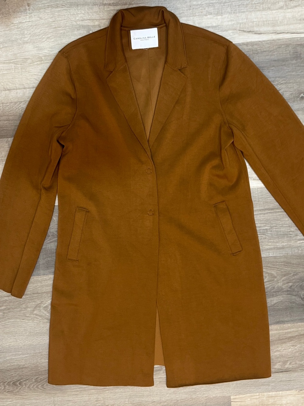 CAROLINA BELLE Women's Tan Single-Breasted Open Midi Coat